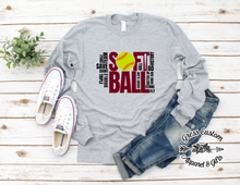Load image into Gallery viewer, Softball Word Art Light Grey, Personalize With Team Colors