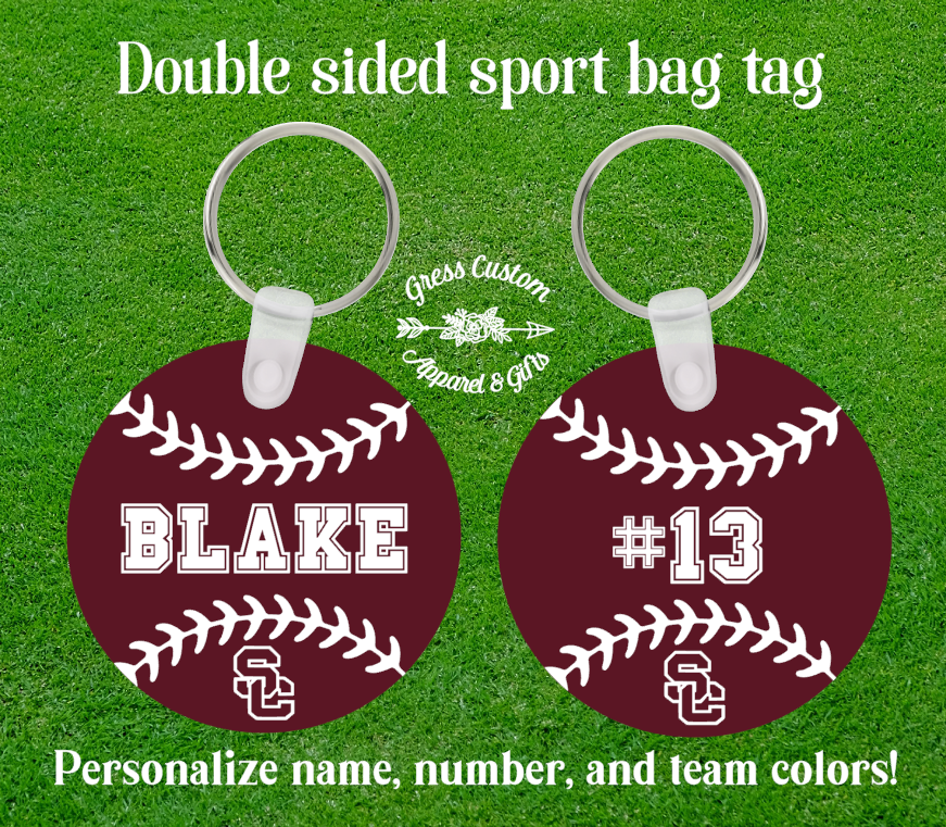 Double Sided Personalized Baseball Sport Bag Tag, Customize Team