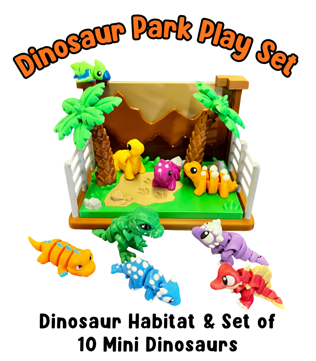Dinosaur Park Play Set (10 Mini Dinosaurs + Habitat)