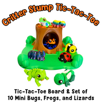 Load image into Gallery viewer, Critter Stump Tic-Tac-Toe (Game Board &amp; 10 Mini Bugs, Lizards, Frogs)
