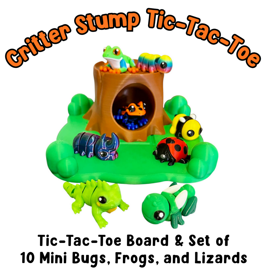 Critter Stump Tic-Tac-Toe (Game Board & 10 Mini Bugs, Lizards, Frogs)