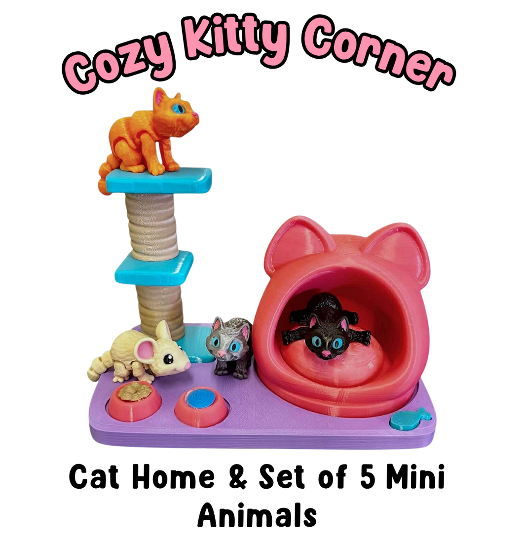 Cozy Kitty Corner Set (5 Mini Animals + Cat Accessories)