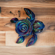 Load image into Gallery viewer, 3D Printed Rose Turtle, Metallic Green/Blue/Pink - Ready to Ship
