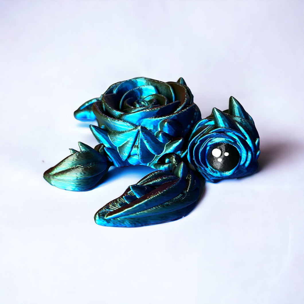 3D Printed Rose Turtle, Metallic Green/Blue/Pink - Ready to Ship