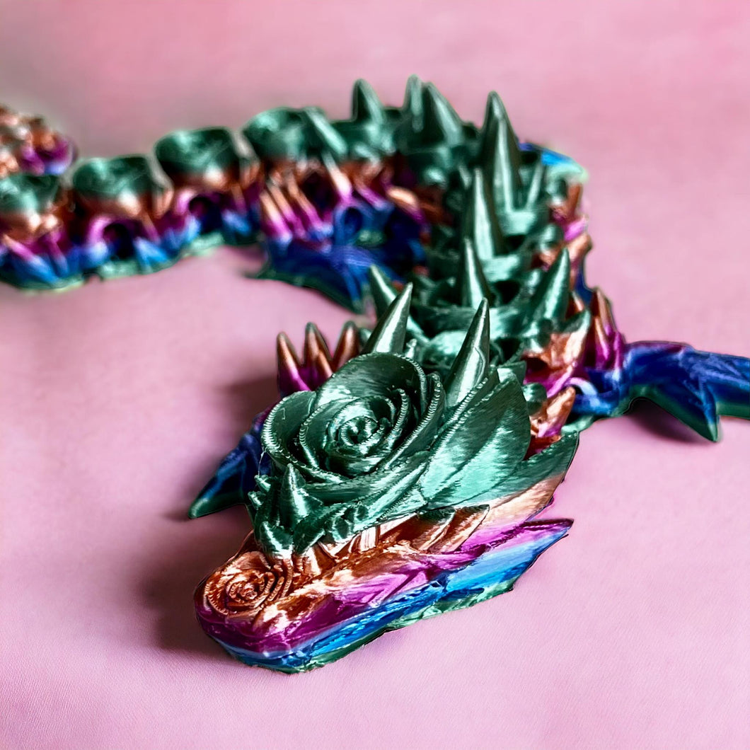 3D Printed EXTRA LARGE Rose Dragon - GREEN/COPPER/PINK/BLUE