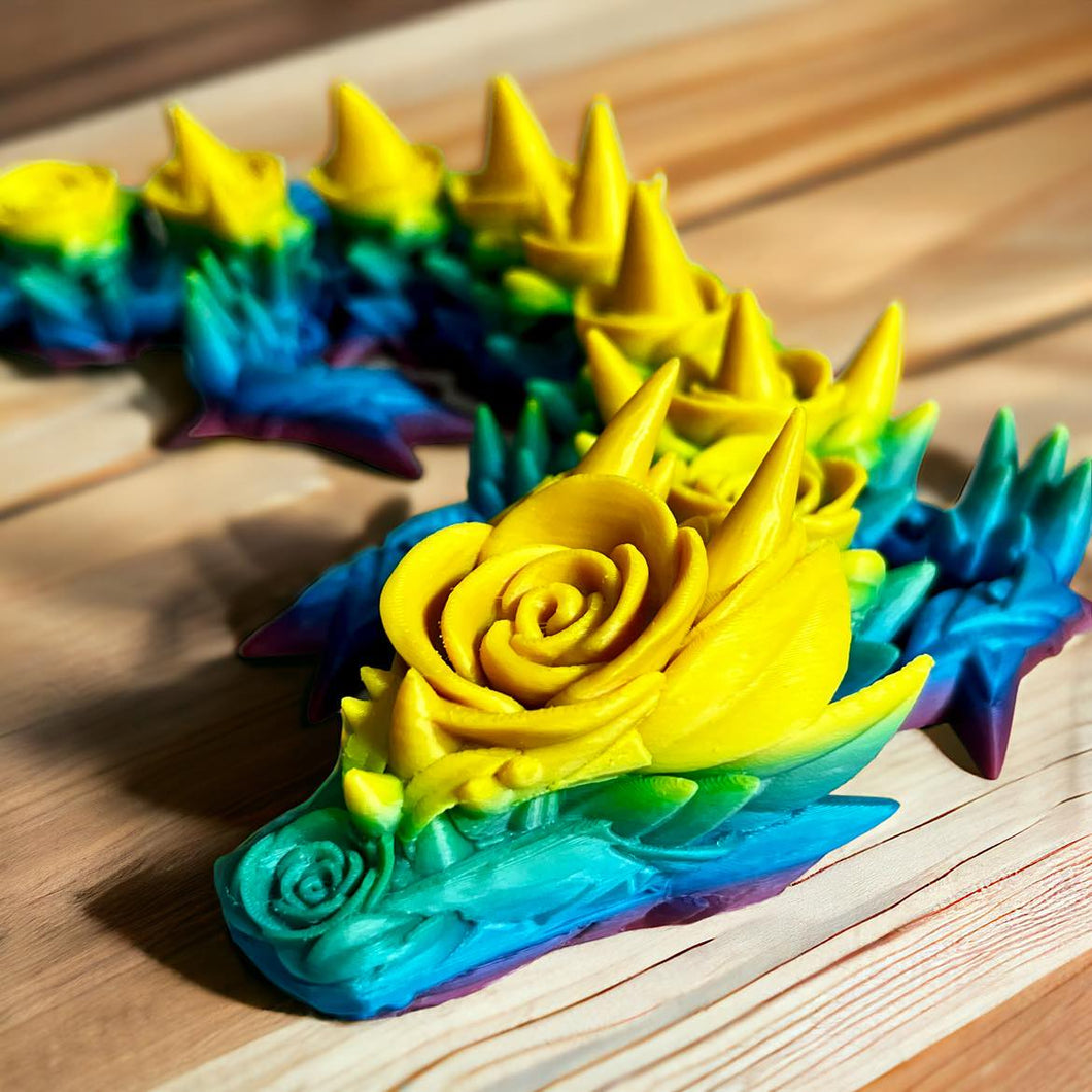 3D Printed EXTRA LARGE Rose Dragon - YELLOW/BLUE/PURPLE