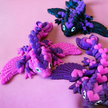 Load image into Gallery viewer, 3D Printed Heart Winged Dragon - BLACK/PURPLE
