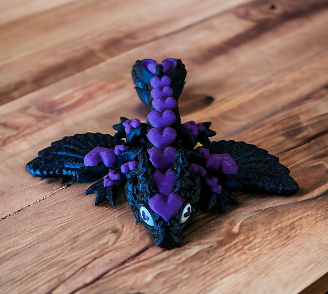 3D Printed Heart Winged Dragon - BLACK/PURPLE