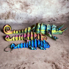 Load image into Gallery viewer, 3D Printed Metallic Rainbow Chameleon Keychain
