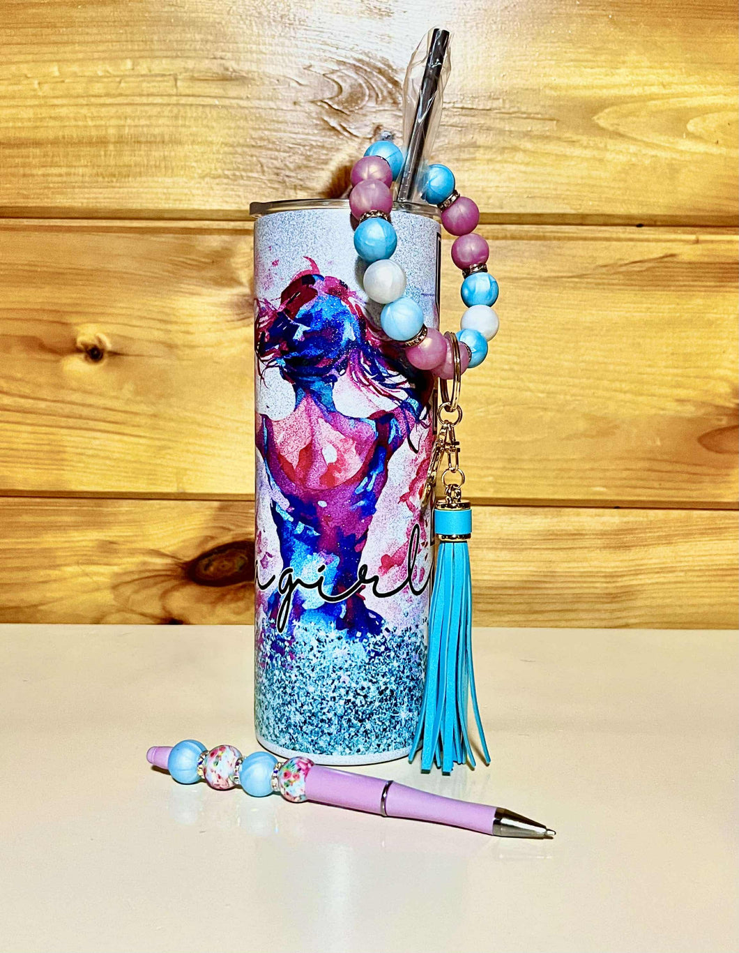 Just a Girl Who Loves to Dance Glitter Tumbler - Matching Wristlet and Pen