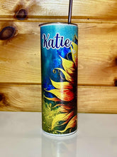 Load image into Gallery viewer, Glitter Sunflower Tumbler or Water Bottle
