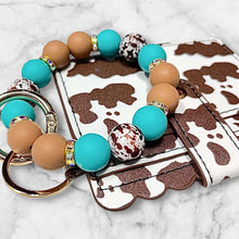 Load image into Gallery viewer, Brown Cow Print Mini Wallet with Matching Silicone Beaded Wristlet - Faux Leather
