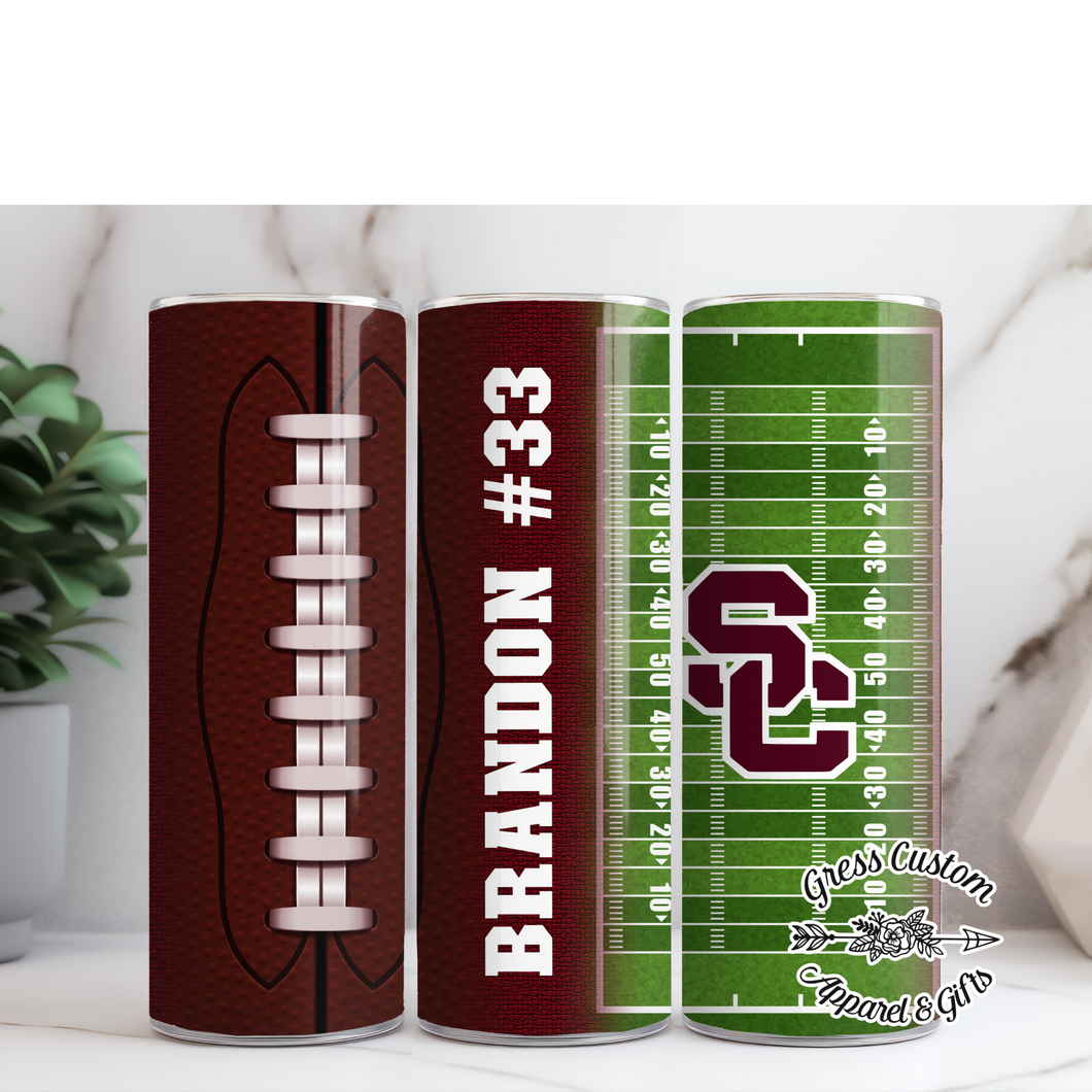 Personalized Streeters Football Sublimation Tumbler, 20 oz. Skinny Tumbler or Water Bottle