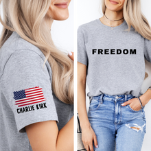 Load image into Gallery viewer, Freedom T-Shirt with Sleeve Detail, Charlie Kirk Design
