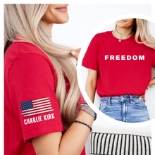Load image into Gallery viewer, Freedom T-Shirt with Sleeve Detail, Charlie Kirk Design
