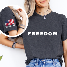 Load image into Gallery viewer, Freedom T-Shirt with Sleeve Detail, Charlie Kirk Design
