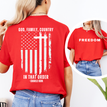 Load image into Gallery viewer, Family God Country T-Shirt, Back Design, Charlie Kirk
