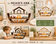 Load image into Gallery viewer, Play &amp; Display Noah's Ark - Montessori Animal Toy Storage &amp; Nursery Decor - Optional Mini Animal Set
