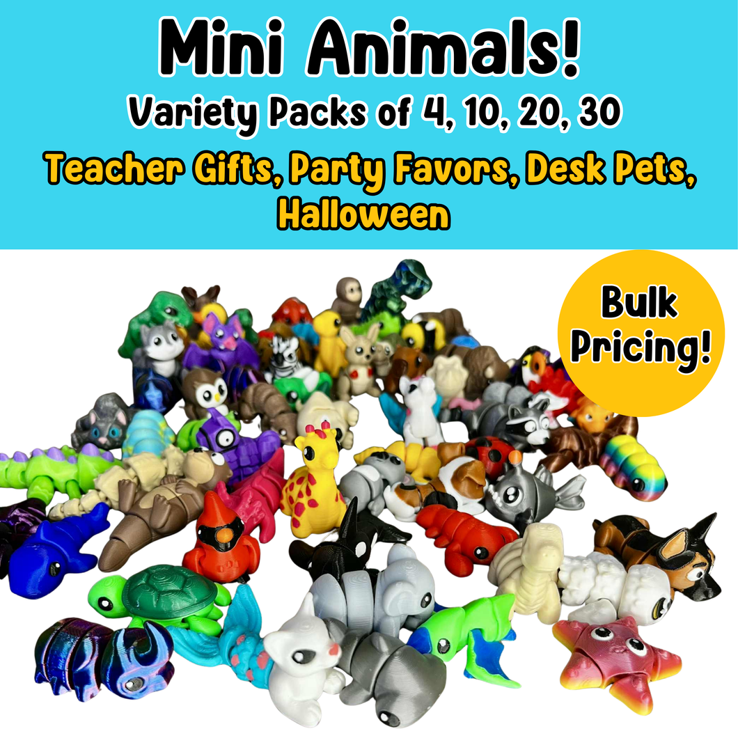 Mix-and-Match Mini Animals - Variety Pack of 3D Printed Creatures for Classrooms, Parties, and Gifts