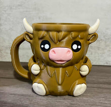 Load image into Gallery viewer, Highland Cow Ice Cream Holder – Pint Size with Spoon &amp; Topping Storage!
