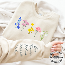 Load image into Gallery viewer, Personalized Hoodie - Birth Month Flower With Names On Sleeve, Mother&#39;s Day Gift
