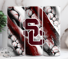 Load image into Gallery viewer, Streeters Maroon Baseball Tumbler 20 oz. Skinny Tumbler or Water Bottle
