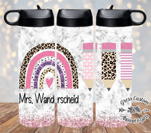 Load image into Gallery viewer, Pink Faux Glitter and Rainbow Teacher Tumbler With Name Sublimation Tumbler, 20 oz. Skinny Tumbler
