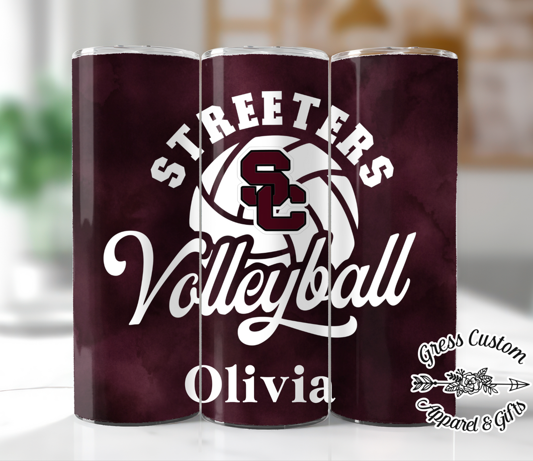 Streeters Volleyball Sublimation Tumbler, Add Name and Number For Free 20 oz. Skinny Tumbler