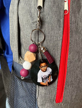 Load image into Gallery viewer, Hockey Keychain With Tassel and Custom Photo Pendant - Customizable Colors
