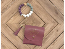 Load image into Gallery viewer, Dark Mauve Mini Wallet with Metallic Gold Rose and Elastic Silicone Beaded Wristlet Set
