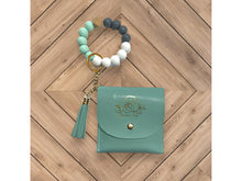 Load image into Gallery viewer, Teal Mini Wallet with Metallic Gold Rose and Elastic Silicone Beaded Wristlet Set
