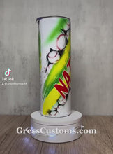 Load and play video in Gallery viewer, Sublimated Baseball Tumbler With Name, Green and Yellow 20 oz. Skinny Tumbler or Water Bottle
