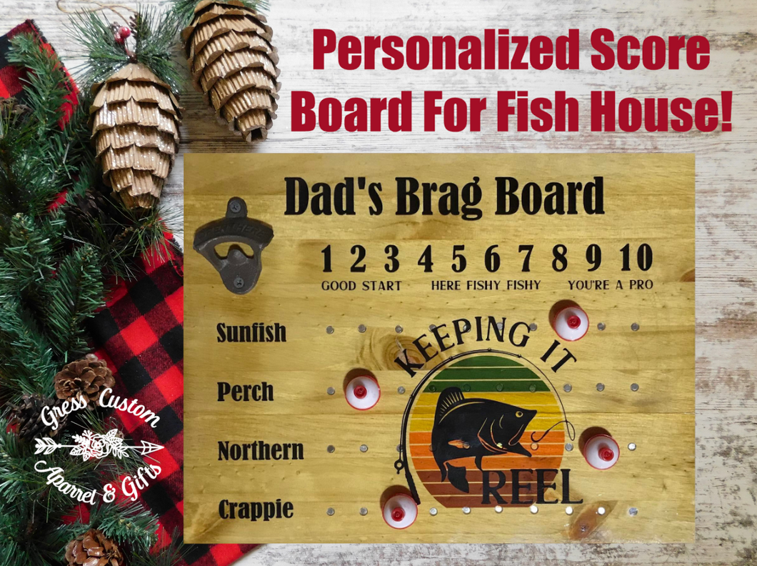 Personalized Fishing Brag Board With Bottle Opener, Fish House Magnetic Score Board With Names