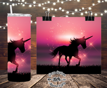 Load image into Gallery viewer, Pink Tumbler With Unicorn Silhouette, Add Name For Free, 20 oz. Skinny Tumbler
