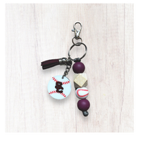 Load image into Gallery viewer, Beaded Sports Keychain With Tassel and Custom Pendant - Customizable Colors, Softball, Baseball, Swim, Volleyball, Basketball, Wrestling, Streeters
