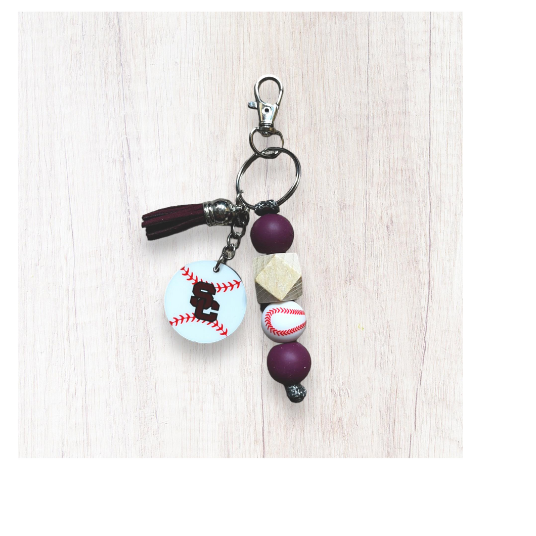 Beaded Sports Keychain With Tassel and Custom Pendant - Customizable Colors, Softball, Baseball, Swim, Volleyball, Basketball, Wrestling, Streeters