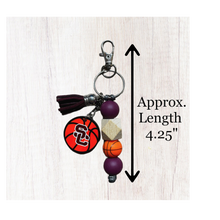 Load image into Gallery viewer, Beaded Sports Keychain With Tassel and Custom Pendant - Customizable Colors, Softball, Baseball, Swim, Volleyball, Basketball, Wrestling, Streeters
