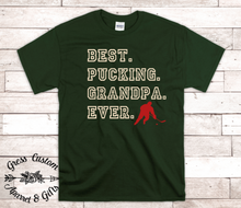 Load image into Gallery viewer, Best Pucking Grandpa Ever Hockey Player T-Shirt, Customize To Match Favorite Team Colors
