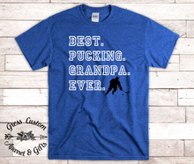 Load image into Gallery viewer, Best Pucking Grandpa Ever Hockey Player T-Shirt, Customize To Match Favorite Team Colors
