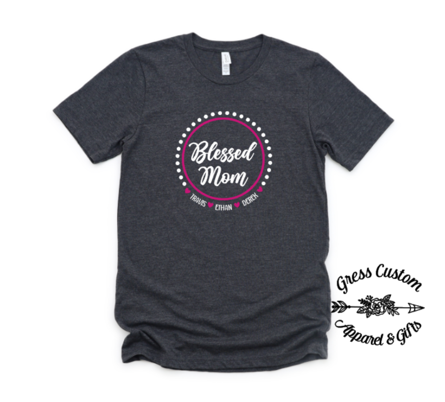 Personalized Blessed Mom T-Shirt With Names