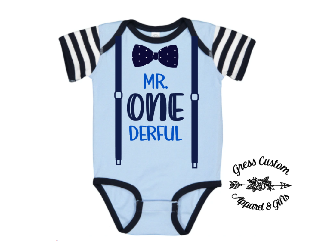 Mr. Onederful Blue Baby Bodysuit
