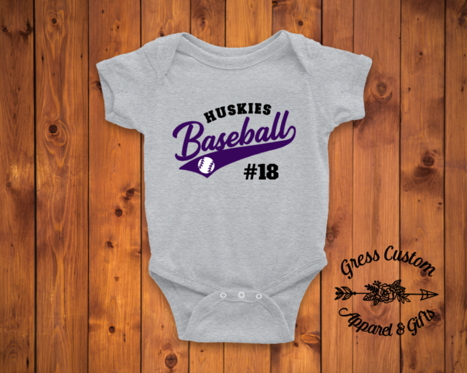 Classic Huskies Baseball Light Grey (Baby, Toddler, Youth, and Adult)