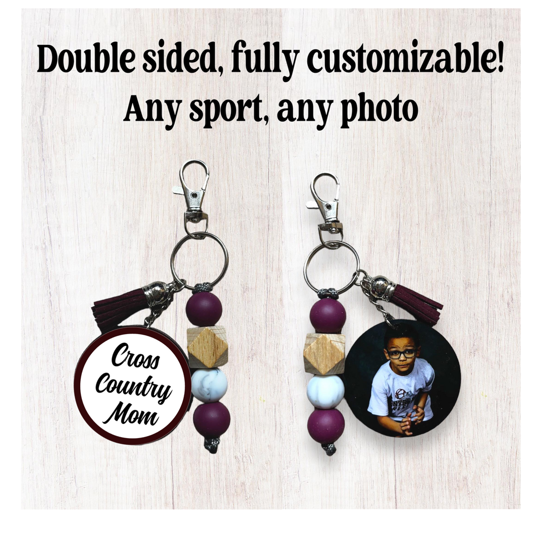 Track and Field Keychain With Tassel and Custom Photo Pendant - Customizable Colors