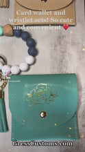 Load and play video in Gallery viewer, Teal Mini Wallet with Metallic Gold Rose and Elastic Silicone Beaded Wristlet Set
