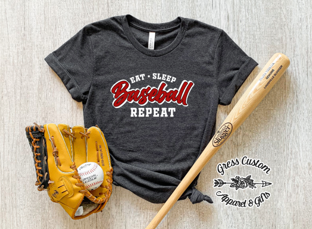 Eat Sleep Baseball Repeat, Customize Design Color, Blue or Grey (Youth and Adult)