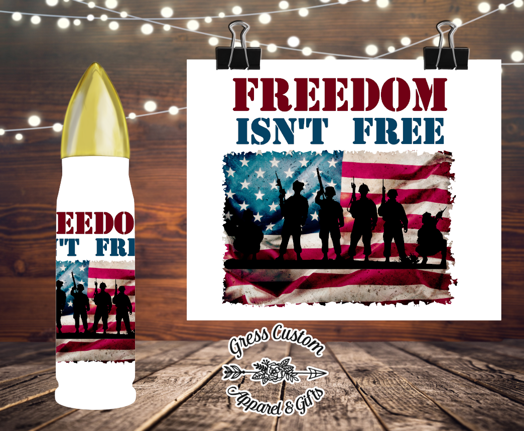 Freedom Isn't Free 32 oz Sublimation Bullet Thermos, American Flag Soldier