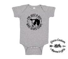Load image into Gallery viewer, Just A Boy Who Loves Cows Toddler Tee, Baby Bodysuit
