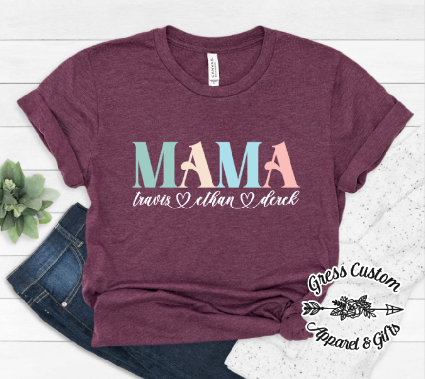 Personalized MAMA/MOM Shirt With Child Names, Gift For Mom