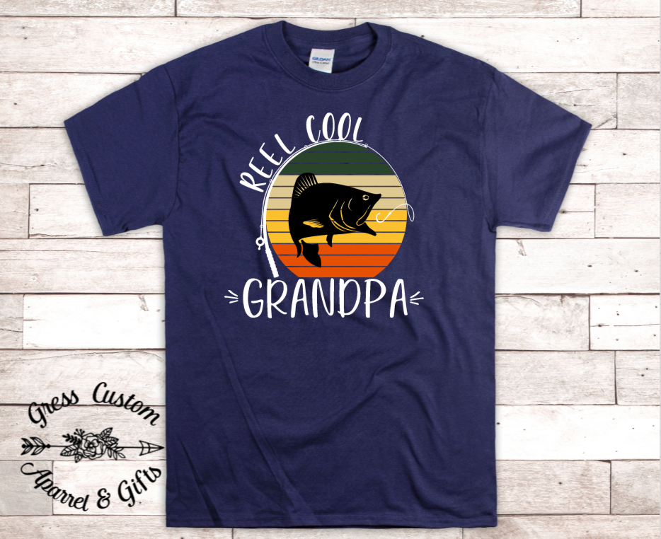 Reel Cool Grandpa Fishing T-Shirt, Navy or Dark Grey