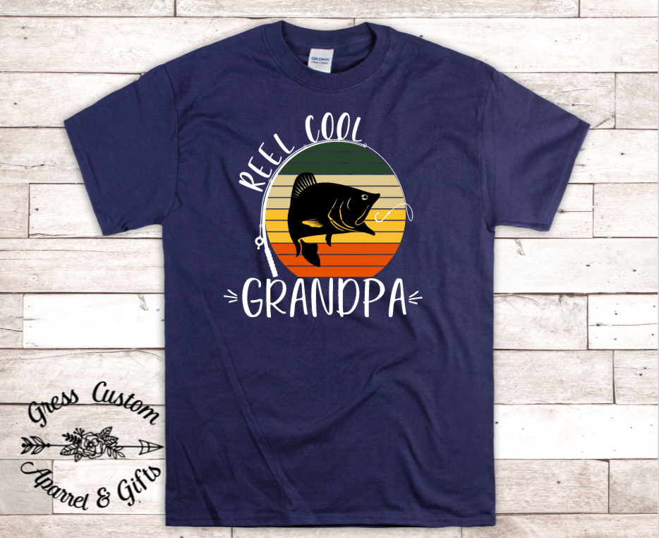Reel Cool Grandpa Fishing T-Shirt, Navy or Dark Grey – GressCustoms